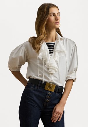 RUFFLE-TRIM COTTON BROADCLOTH SHIRT - Blouse - white