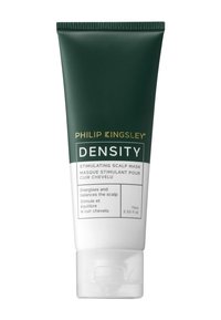 Tubetto verde scuro con fondo bianco, caratterizzato da testo dorato. Contiene una maschera stimolante per il cuoio capelluto; formato di 75 ml, con design pulito e chiusura facile da spremere.