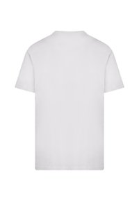 Short-sleeve, crew-neck t-shirt in plain white cotton. Smooth texture, regular fit, and no visible logos or designs on the back.