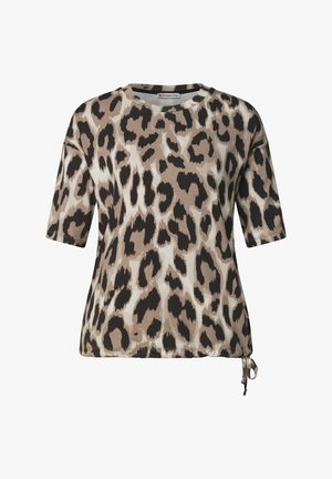 Street One, T-SHIRT MIT RUNDHALS UND TUNNELZUG - T-shirt imprimé - timeless beige
