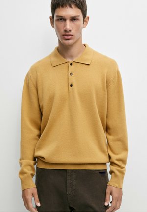 Massimo Dutti, WOOL CASHMERE BLEND POLO SWEATER - Maglione - mustard yellow