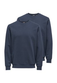 Deux sweat-shirts bleu marine foncé en tissu doux. Chacun présente un col rond, des manches longues, ainsi que des poignets et un ourlet côtelés.