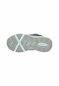 VADO Schuhsohle mit einem strukturierten grauen Gummidesign, das ein hellblaues Akzent-X-Muster und Markendetails für besseren Halt aufweist.