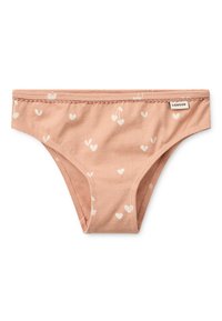 Μπικίνι κάτω μέρος σε ροδακινί βαμβάκι με λευκή καρδιά και σχέδιο κερασιού, με μαλακή ζώνη μέση ς και διακοσμητικό ράψιμο κατά μήκος των άκρων.