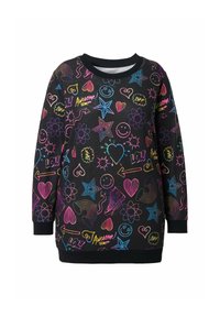 Felpa nera con grafica vivace in neon di stelle, cuori, faccine sorridenti e testo. Realizzata in un materiale morbido con polsini a coste.