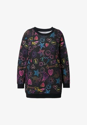 Felpa nera con grafica vivace in neon di stelle, cuori, faccine sorridenti e testo. Realizzata in un materiale morbido con polsini a coste.