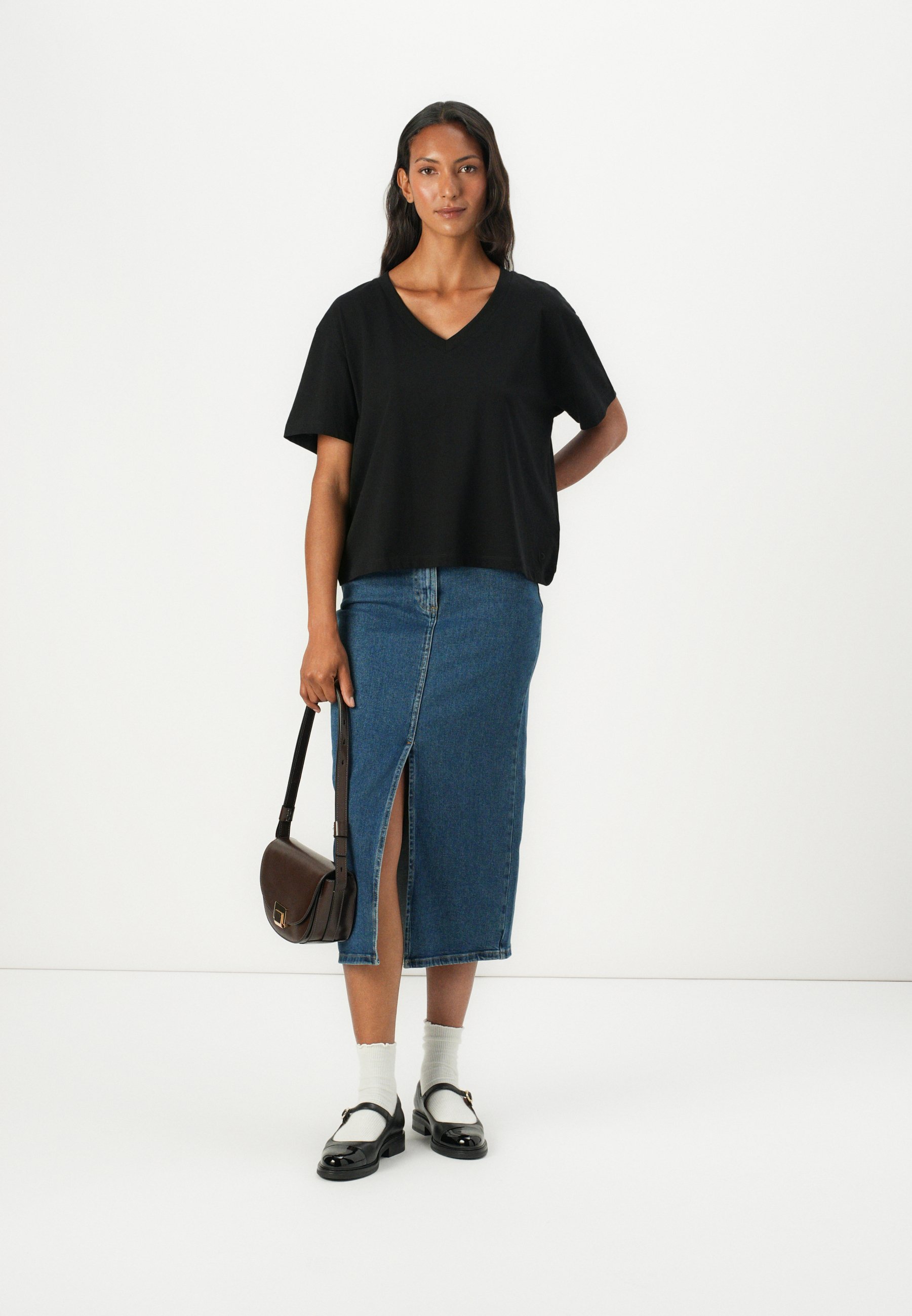 売れ筋商品|||トム テイラー デニム Tシャツ レディース トップス BOXY V NECK - Basic T-shirt - deep black トム テイラー 適宜 デニム レディース Tシャツ トップス BOXY V