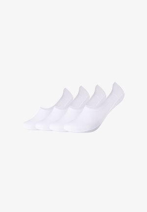 Weiße No-Show-Socken aus weichem, dehnbarem Material. Niedrig geschnittenes Design mit glatter Textur und minimalen Nähten. Set aus vier Paaren.