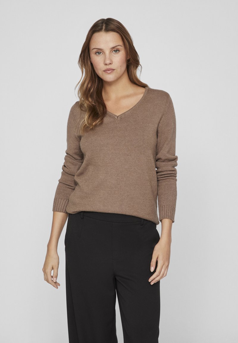 VILA VIRIL V-NECK NOOS - Striktrøje - walnut