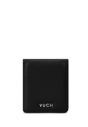 Black leather wallet featuring a smooth texture and a minimalistic design. The brand name "VUCH" is embossed on the front bottom.