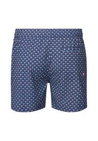 Námořnické plavky s texturovaným vzorem bílých a červených fanoušků, elastický pas a malý značkový detail na přední straně.