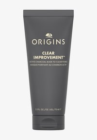 Origins Clear Improvement™ houtskoolmasker in een matgrijze tube met gouden tekst. Inhoud: 75 ml (2,5 fl. oz.). Soepele, zachte textuur.