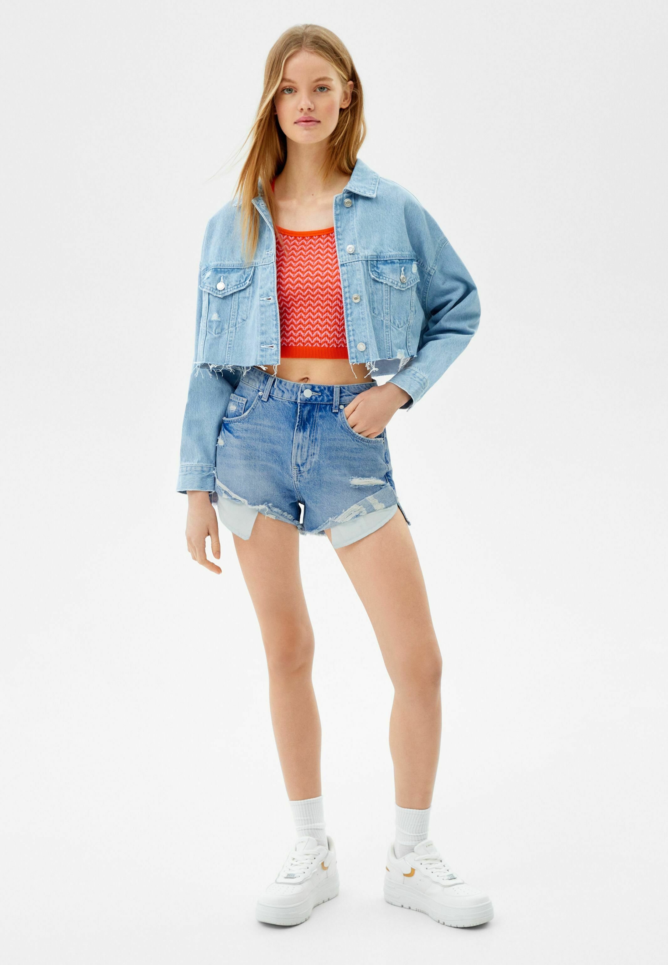 Bershka Denim shorts - dark blue denim 