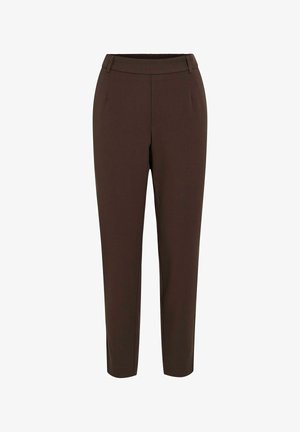 Brune skreddersydde bukser med en jevn tekstur, med flat front, beltehemper og elastisk liv for komfort.