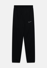 Crne atletske hlače sa elastičnom gumom u struku, bočnim džepovima i malim bijelim Nike logotipom sprijeda. Glatki, lagani materijal.
