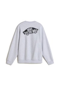 Felpa grigia con il logo nero "VANS 'OFF THE WALL'" sul retro, con polsini e orlo a costine, realizzata in tessuto morbido.