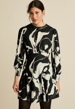 Next LONG SLEEVE MINI - Sukienka letnia - black white mono floral