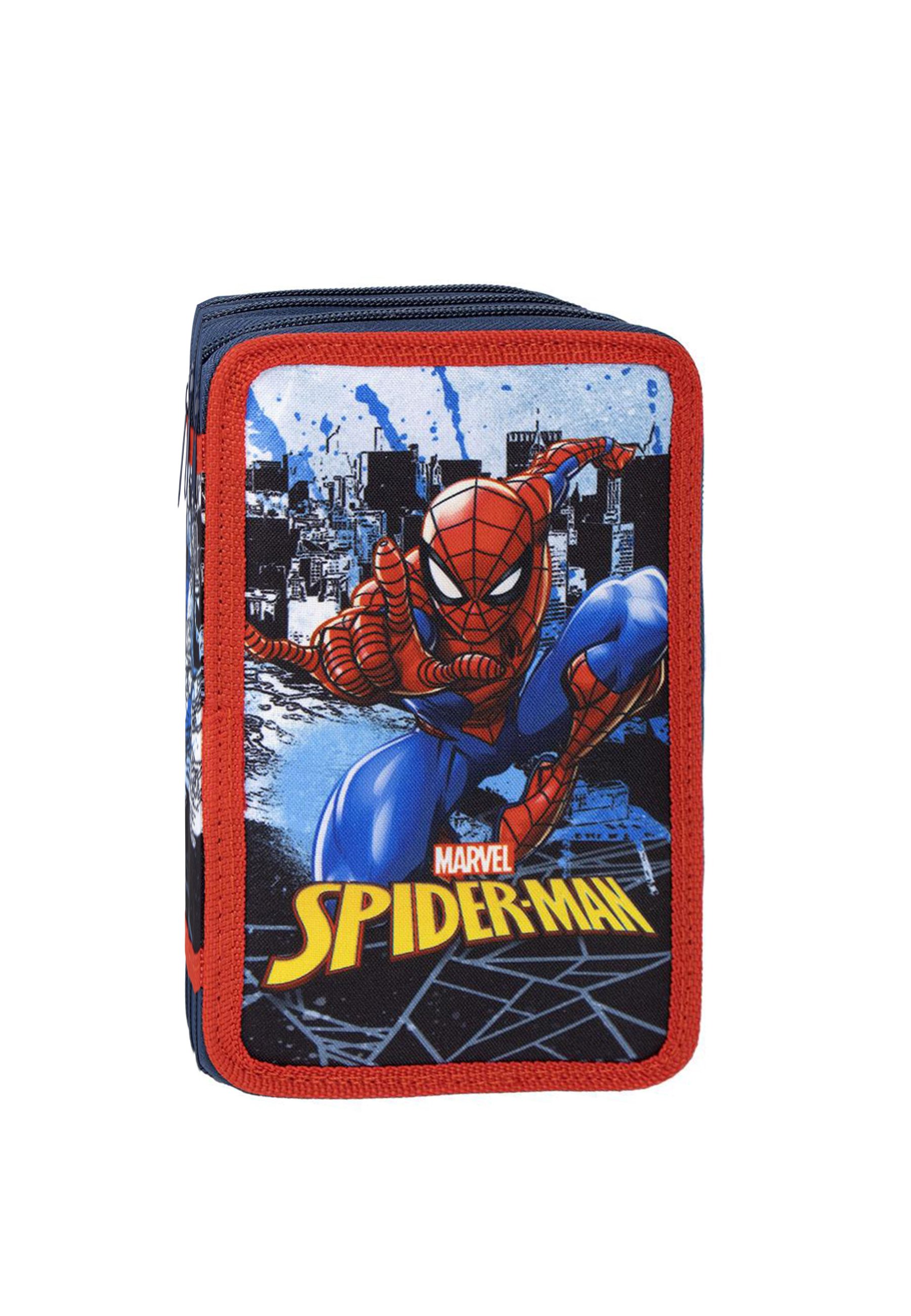 Spiderman Team-3D Doppelfedermäppchen – Mit 2 Reißverschlussfächern, Innenfutter, Ca. 10x22,5x7 Cm