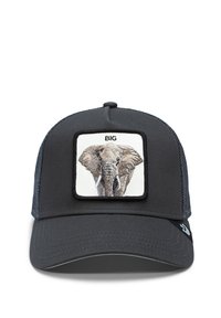 Black cap with mesh sides featuring an embroidered elephant patch. Text "BIG" above the elephant on a square white background.