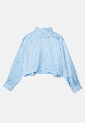 sandro EMBROIDERED STRASS CROPED - Overhemdblouse - bleu ciel