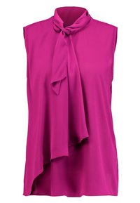 Ärmellose Bluse in Fuchsia mit einer gebundenen Halsdetails. Hergestellt aus glattem, leichtem Stoff, mit asymmetrischem Saum und seitlichen Schlitzen.