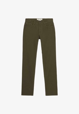 Olivenfarbene Stretch-Cotton-Jeans im Slim Fit, mit fünf Taschen und einem vorderen Knopfverschluss. Mit dezenten Nähten und Logodetail.