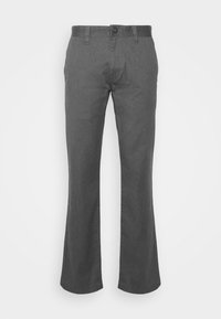 Pantalon droit gris pour homme avec passants de ceinture, fermeture par boutons et poches avant, présenté sur fond blanc.
