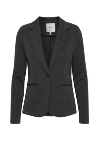Grå stretchblazer med slagkrage, en-knappsstängning och två framfickor. Slät textur med en skräddarsydd passform.