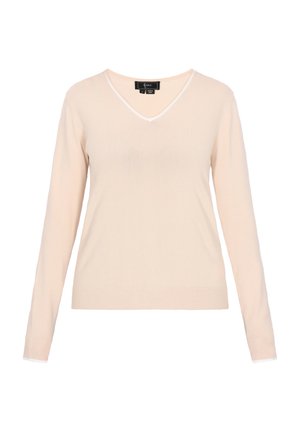 Heledbež žamet, pika-varrukatega kast, millel on V-kujuline kaelus ja kontrastset valget ääristust. Valmistatud pehmest materjalist, millel on sobiv disain.