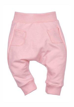 Rosa Baumwoll-Sweatpants mit einem gerippten Bund, zwei Gesäßtaschen und tapered Bündchen. Weiche Textur mit einem entspannten Schnitt.