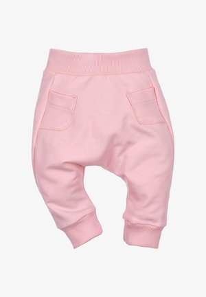Roze katoenen sweatpants met een geribbelde tailleband, twee achterzakken en taps toelopende boorden. Zachte textuur met een ontspannen pasvorm ontwerp.