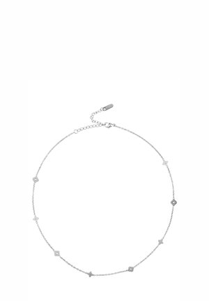 Silberne Halskette mit hexagonalen und sternförmigen Gliedern, mit einem filigranen Design und einem verstellbaren Verschluss für die Größe.