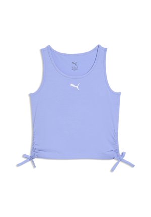 Top corto sin mangas de color púrpura claro con el logo de Puma centrado en el pecho y detalles con cordones ajustables en ambos lados en el dobladillo inferior.