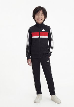 adidas Performance SEASONAL ESSENTIALS TIBERIO 3 STRIPES SET - Tepláková súprava - black/white/pure ruby