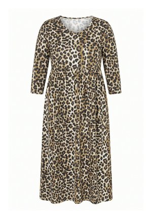 Ulla Popken, LEOPARD PRINT EMPIRE WAIST 3/4 SLEEVE JERSEY POCKET DRESS - Robe en jersey - black