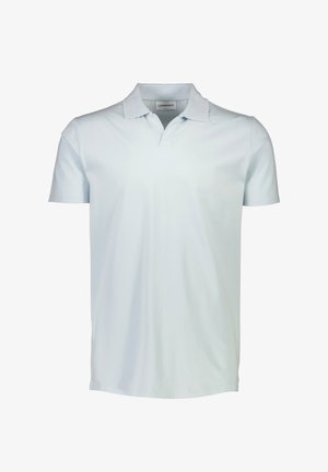 Light blue polo shirt made of cotton, featuring a classic collar, short sleeves, and a straight hem, with a small logo on the neckline.