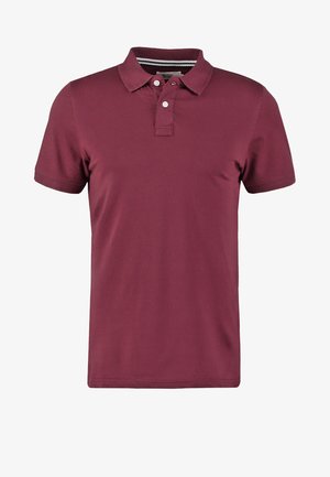 Bordeaux polo shirt van katoen, met een twee-knopen plak, korte mouwen en een gestreepte kraagaccent. Gladde textuur.