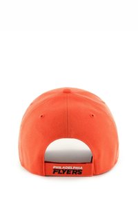 Gorra de béisbol naranja con visera curvada. Cuenta con el bordado "PHILADELPHIA FLYERS" en la parte trasera. Fabricada con una tela de textura suave.
