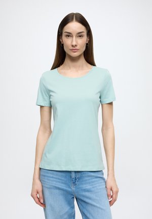 Light mint green short-sleeve t-shirt made of soft cotton, featuring a crew neckline and subtle logo detail in the center.