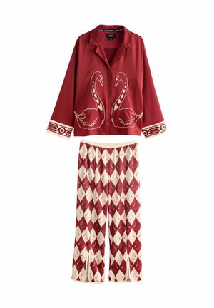 TEXTURED BUTTON THROUGH SET - Nachtwäsche Set - red argyle swan