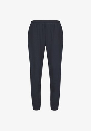 Marineblaue, leichte Jogginghosen mit elastischem Taillenbund und gerippten Bündchen. Sie haben eine glatte Textur und keine sichtbaren Muster oder Akzente.