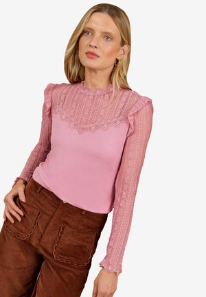 Love & Roses, LACE YOKE AND SLEEVE JERSEY TOP - Blouse - pink