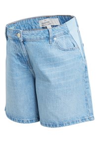 Lyseblå amme-Bermudashorts i denim. Har en elastisk talje, forlommer og en afslappet pasform med opsmøgede kanter.