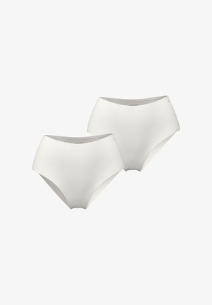 Ropa interior blanca de talle alto en una tela lisa y elástica. Presenta un diseño sin costuras con una banda sutil en la cintura. Incluye dos piezas.