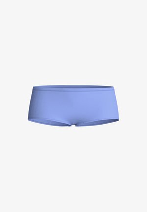 Hellblaue Boyshort-Unterwäsche aus einem glatten, dehnbaren Stoff mit nahtlosem Design und ohne sichtbare Marken oder Muster.