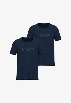 Granatowe bawełniane koszulki z krótkim rękawem i okrągłym dekoltem, z napisem "JOOP!" w kolorze szarym. Dostępne w opakowaniu po dwie sztuki.