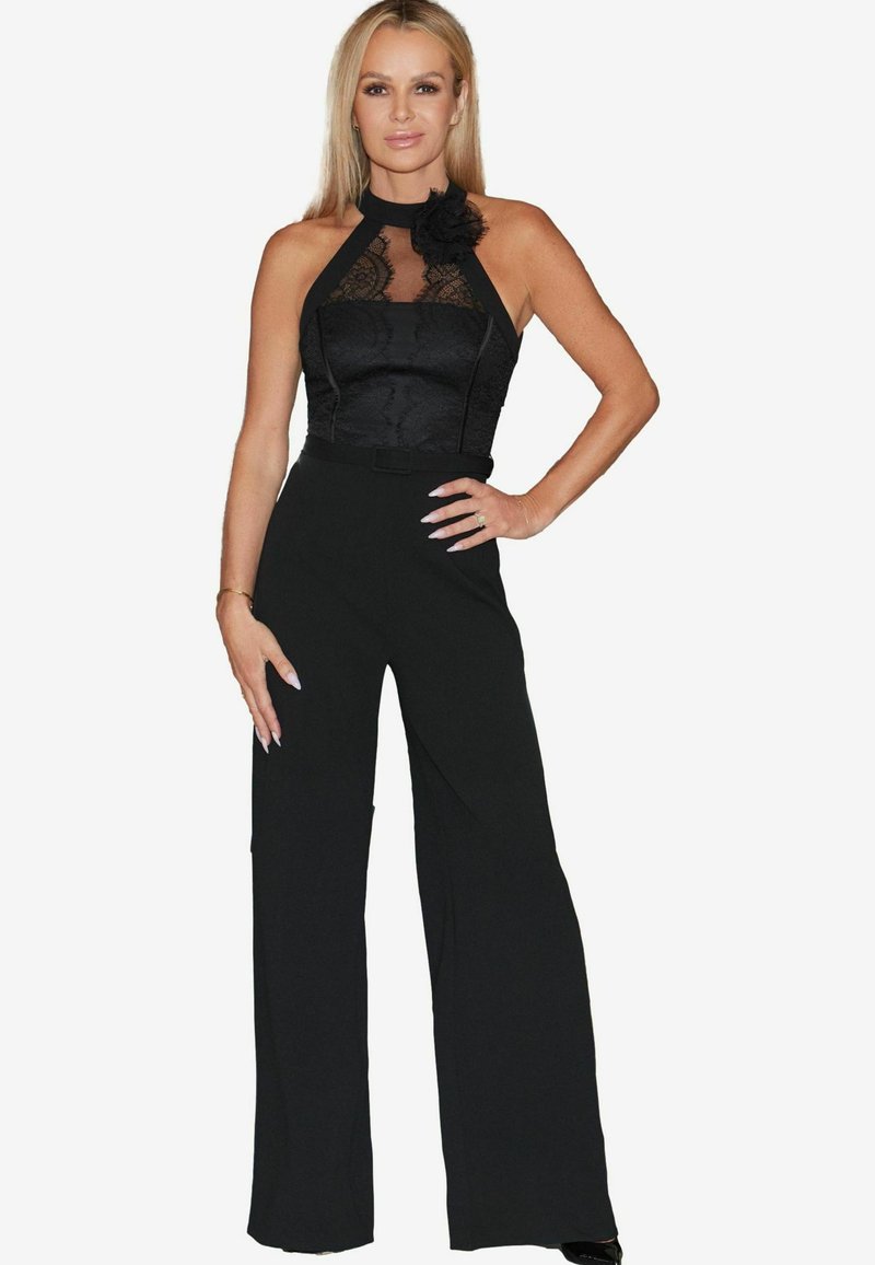 Lipsy PETITE FIT - HALTER NECK BELTED CORSAGE WIDE - Salopetă - black