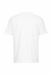 Witte katoenen t-shirt, korte mouwen, ronde hals, ruime pasvorm, gladde textuur, geen zichtbare patronen of versieringen op de achterkant.