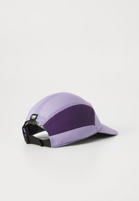 Purple cap featuring mesh panels, a curved visor, and an adjustable black strap at the back. The design combines light and dark purple shades.