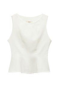 Witte mouwloze top met een getailleerde pasvorm, ronde hals, soepele textuur en subtiele, op maat gemaakte naden. Etiket zichtbaar bij de hals.